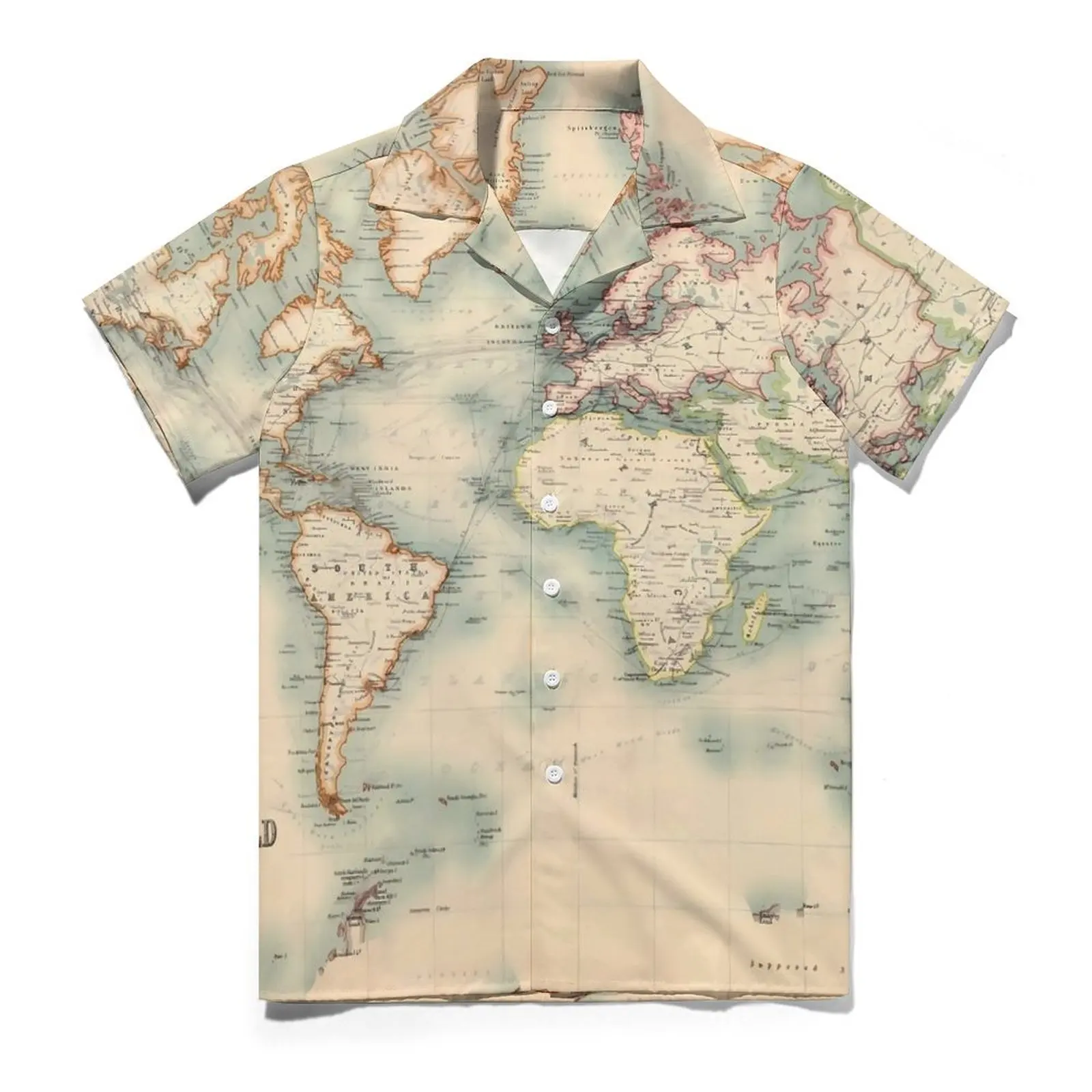 Vintage Detailed World Map Vacation Shirt Men Historical Map Casual Shirts Hawaiian Short-Sleeve Streetwear Oversized Blouses