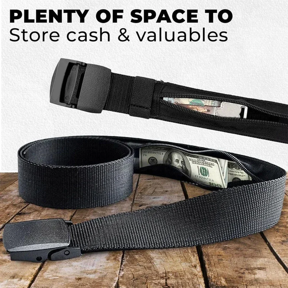 Travel Cash Anti Theft Belt,Outdoor Safety Hidding Money Pants Belt with Zipper for Men Male Use,Nylon Secret Pocket Waist Strap