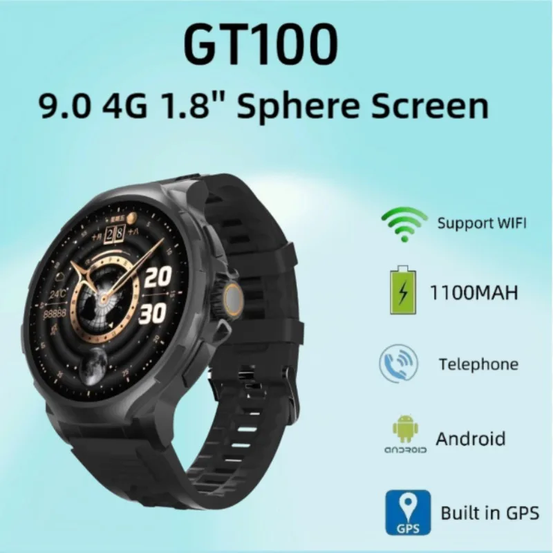 

Умные часы GT100 4G Simcard Android System 180 ° Поворотная камера IP67 Водонепроницаемые часы GPS WIFI 128 ГБ Rom Смарт-часы для студентов