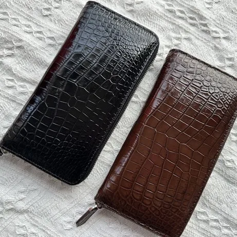 New Leather Genuine Leather Wallet Female Versatile Real Crocodile Belly Single Handle Fashion Trendy Men's Bag Mens Men‘s Purse