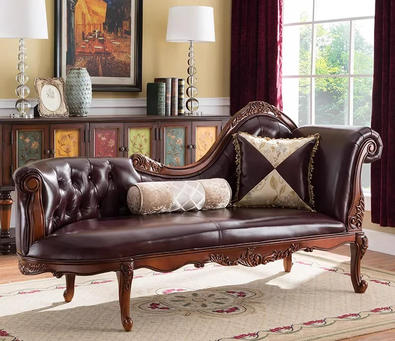 American solid wood concubine living room single bedroom beauty couch toffee European leather separate recliner