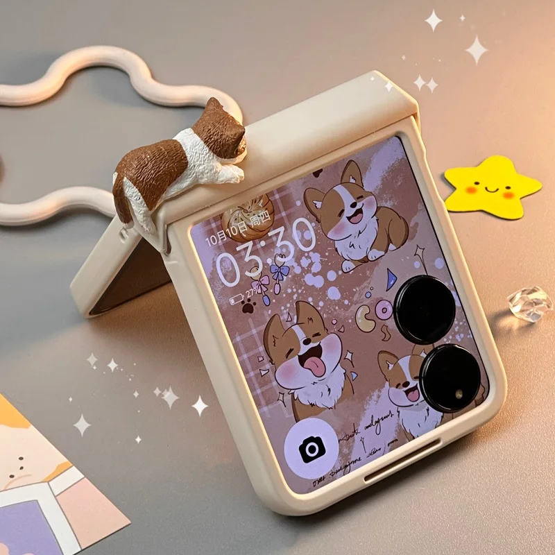 Capa com dobradiça de gato fofo para samsung galaxy z flip 3 4 5 6 para motorola razr 40 50 ultra xiaomi mix capa protetora flip