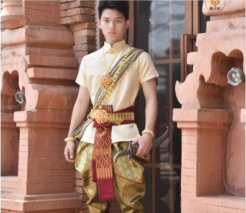 

Thai Men's Retro Traditional Work Welcoming Short Sleeved Gauze Trousers