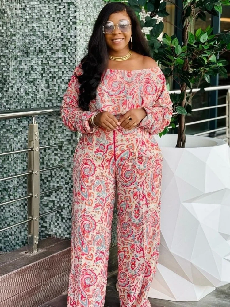 2 Pieces Women\'s Sets 2024 Summer Spring Print Pullover Suit Tops And Wide Leg Pants Suits Two Piece Set Tracksuit Outfit