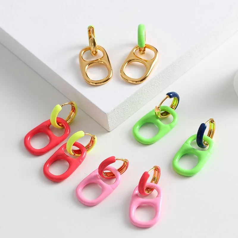 New European and American Style Can Pull Tab, Copper Gold-plated Enamel Earrings, Feminine Hong Kong Style Detachable Earrings