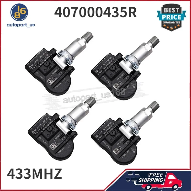 4Pcs 407000435R 40700-0435R Tire Pressure Sensor 433MHZ TPMS For Renault Fluence Laguna Grandtour Latitude Megane Van Scenic Zoe