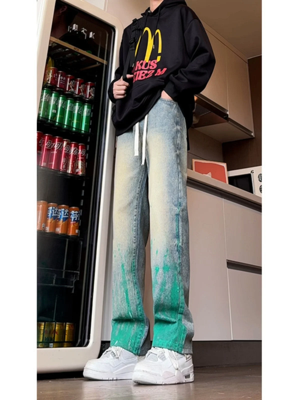 

Waed adient Color Men's Jeans Casual Straight Leg Long Pants Street Sle Cool Autumn Wear Youth Faion Low Waist