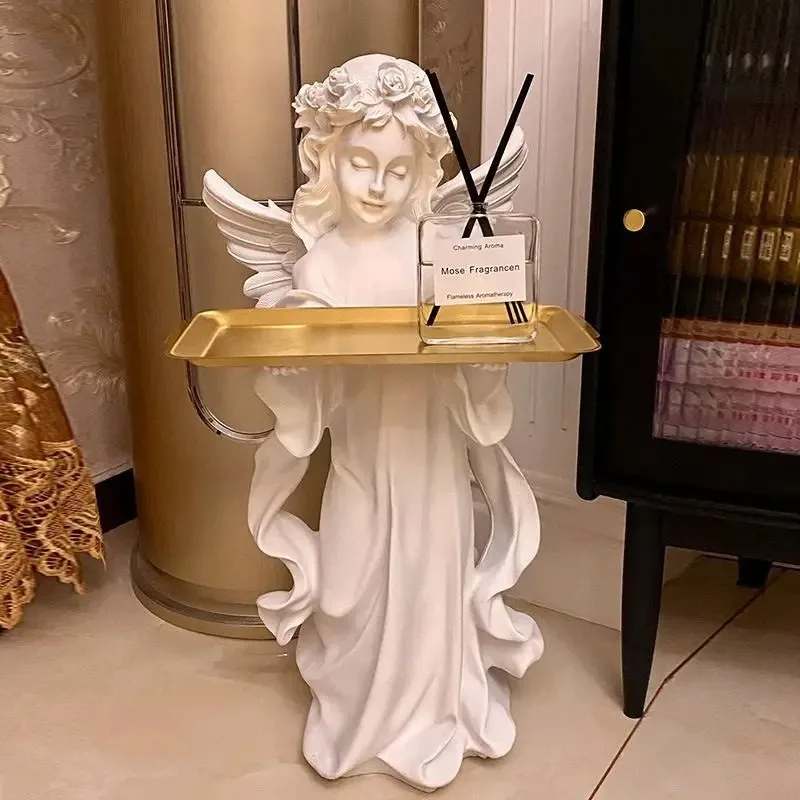 European-style retro angel floor decoration tray living room porch key Creative desktop decoration plaster statue sculpture