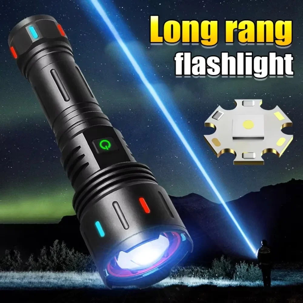 Waterproof Tactical LED Flashlight Powerful Type-C Rechargeable Hand Lamp Long Shot Torch for Camping Hunting