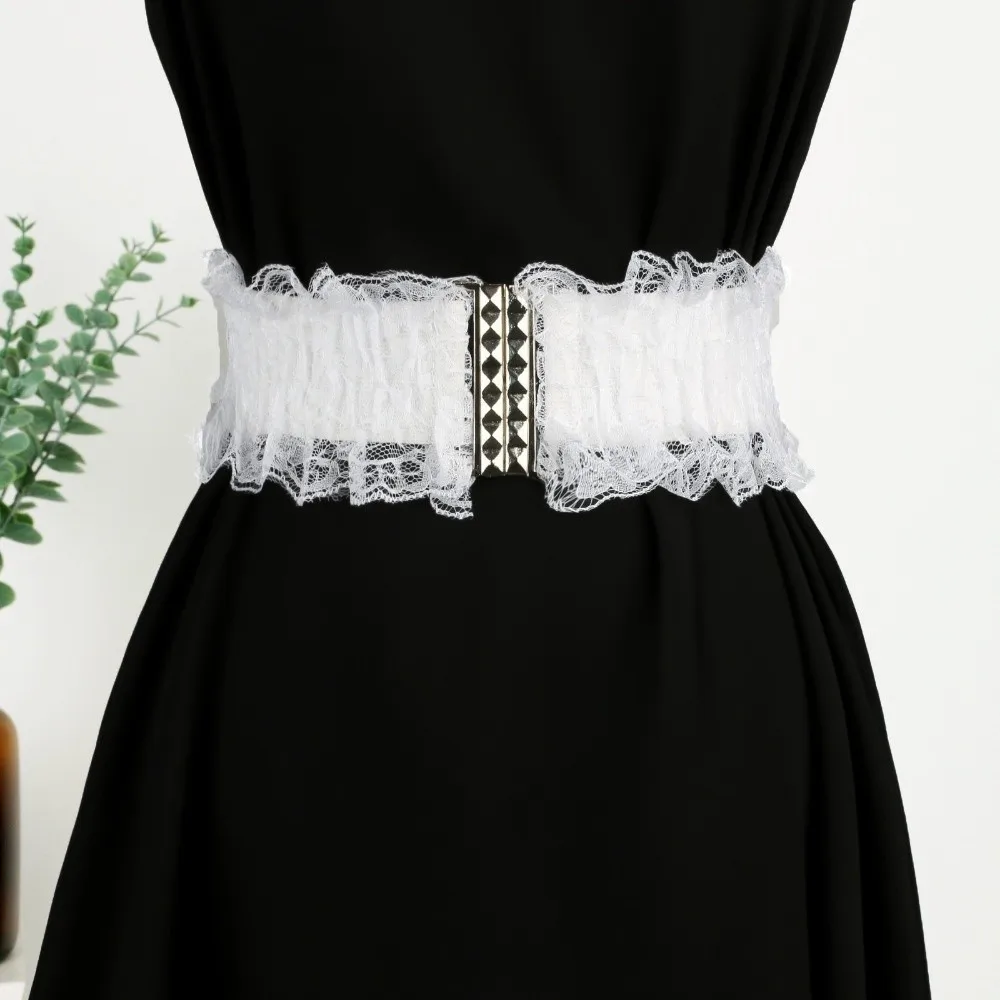 حزام خصر دانتيل أنيق متعدد الاستخدامات بلون سادة بعرض 6 سم وأحزمة مطاطية للنساء