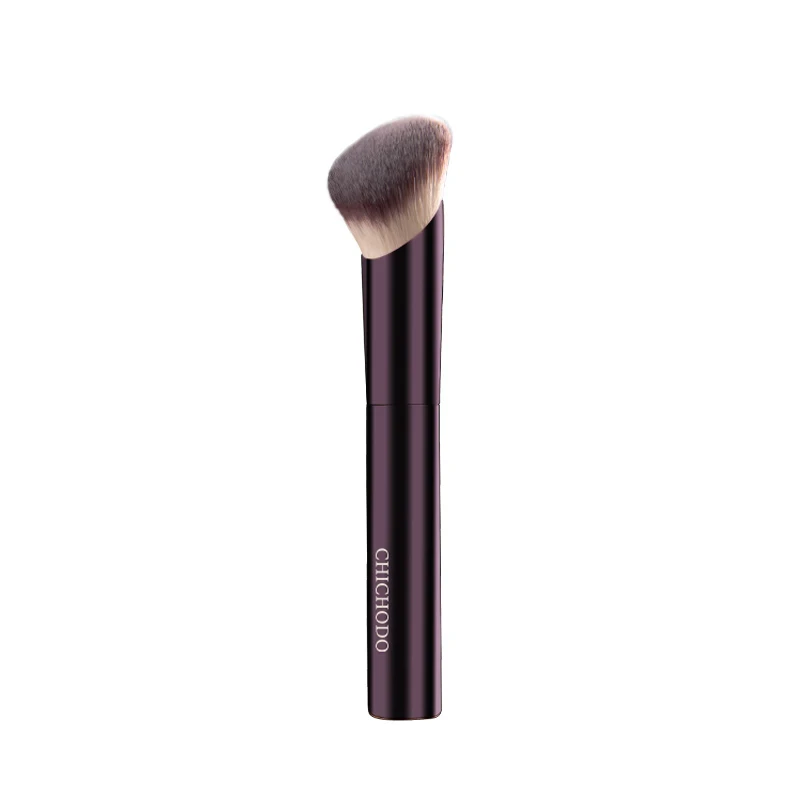 Pennello per fondotinta con manico in alluminio viola e setole in fibra morbida, strumento di bellezza leggero e alla moda, senza cuciture._voghion.com