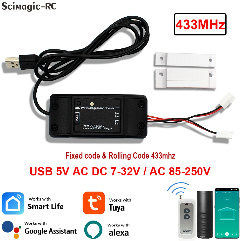 

Tuya Garage Door Controller Door Opener Automatic WiFi Smart 433MHz Receiver With Rolling Code Transmitter Alexa Remote Control