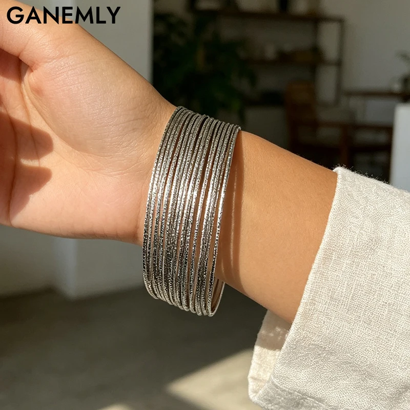 GANEMLY High Quality 20Pcs Multi-layered Thin Bracelet Bangle Set For Women Trendy Waterproof Wrist Chain Jewelry Holiday Gift