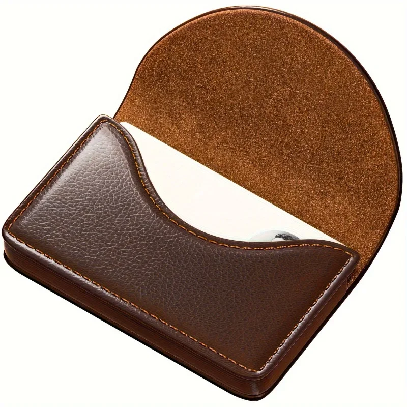1pc Luxury Lychee Leather Business Card Holder,Large Capacity Metal Magnetic Closure,Desk Organizer for Office Photo Card Holder