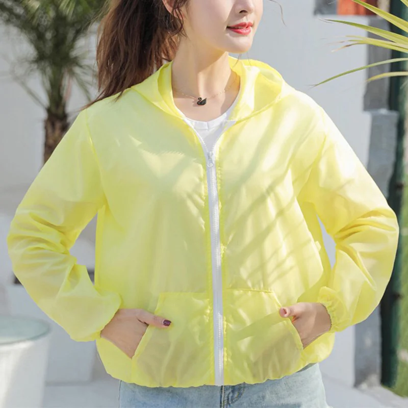 Summer Women Ultra-Thin Shirts Solid Loose Long Sleeve Jacket Sun Protection Blouse With Pocket Outdoor Hiking Zipper Coat Tops