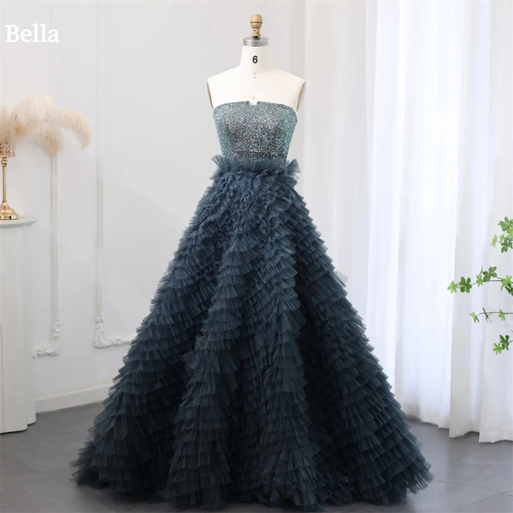 Bella Customized Tulle Strapless robes de soirée Noble Extravagant Evening Dresses Floor-Length Formal Evening Wedding Dress