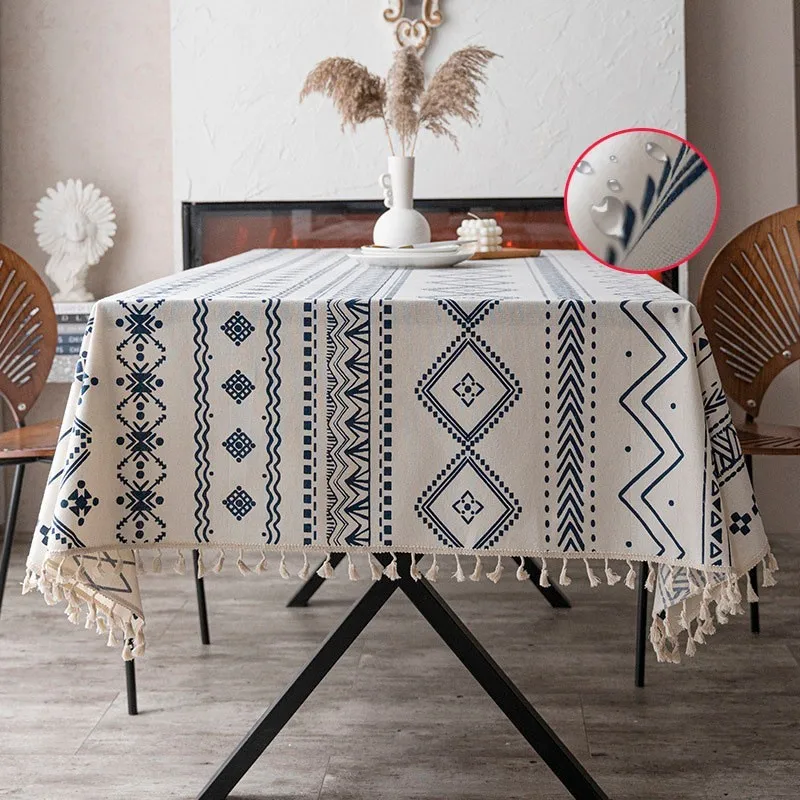 

Farmhouse Wipeable Tablecloth Vinyl Waterproof Coating Spill-Proof Table Cover Cotton Linen Backing Slip Resistant Tabletop