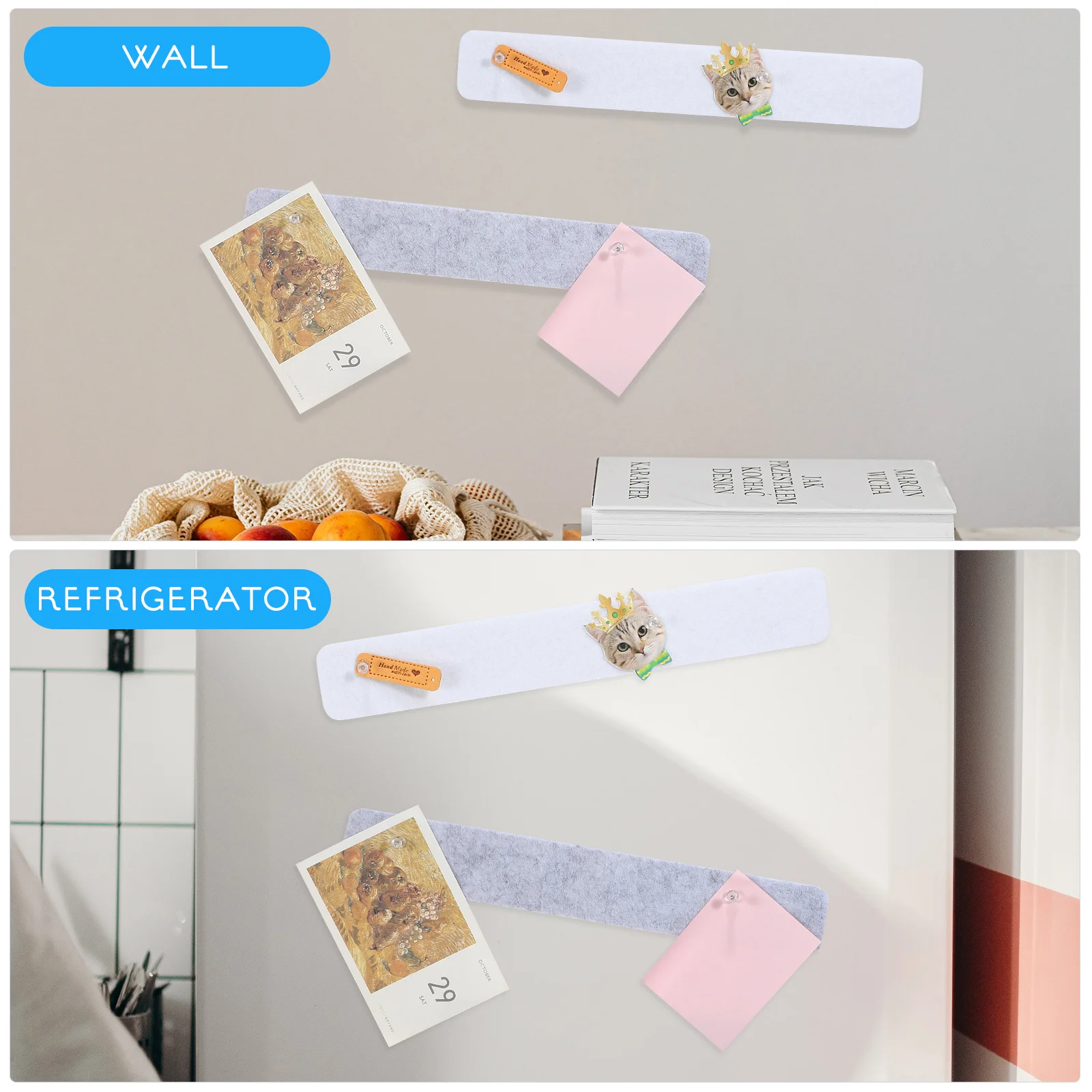 8Pcs Self-Adhesive Felt Pin Board Bar Felt Cork Board Strips with 50 Clear Push for Paste Notes Photos Schedules