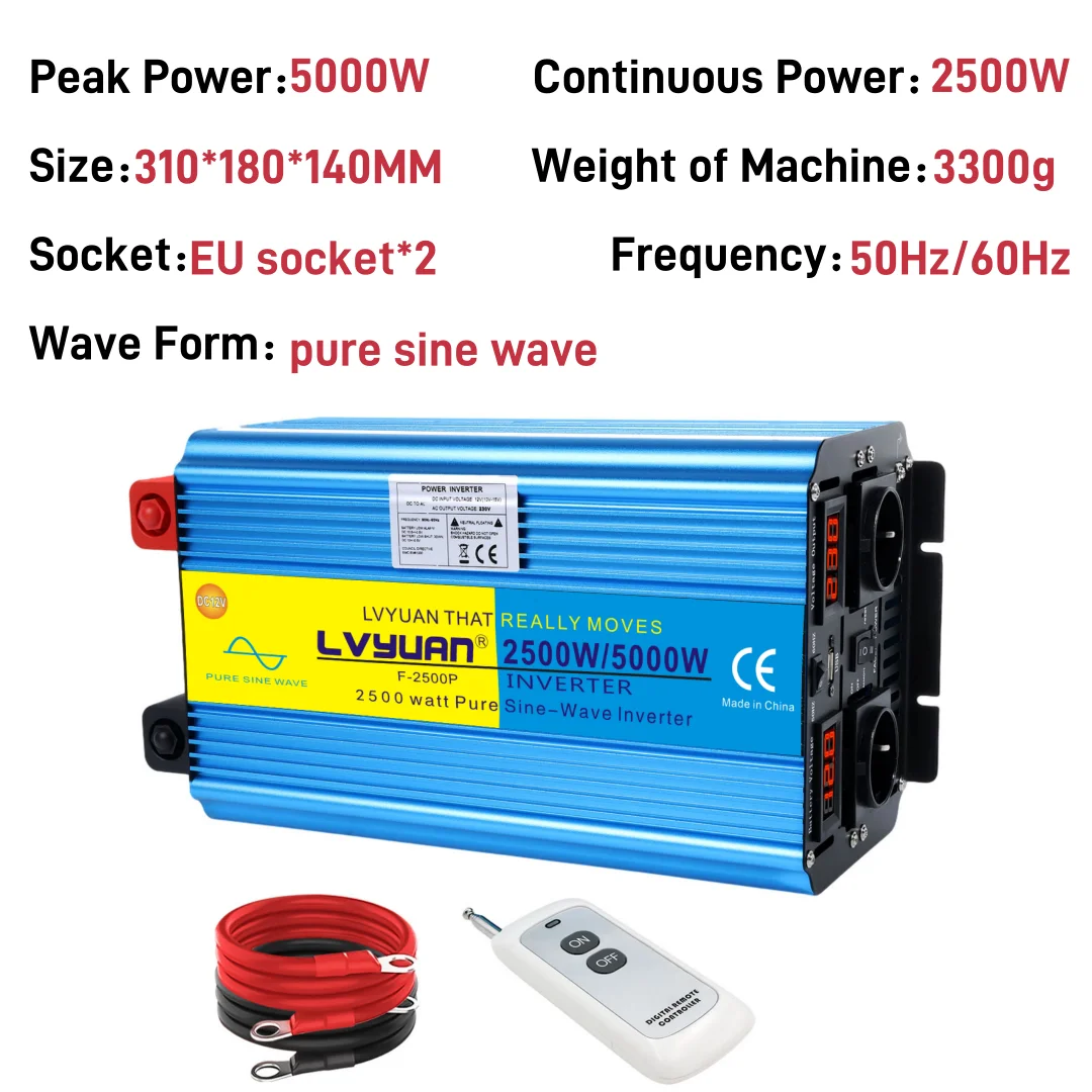 LVYUAN Omvormer Zuivere Sinus 5kW/6kW/7kW/8kW Piekvermogen DC12V DC24V naar AC220V voor Koelkast/Ketel/Magnetron