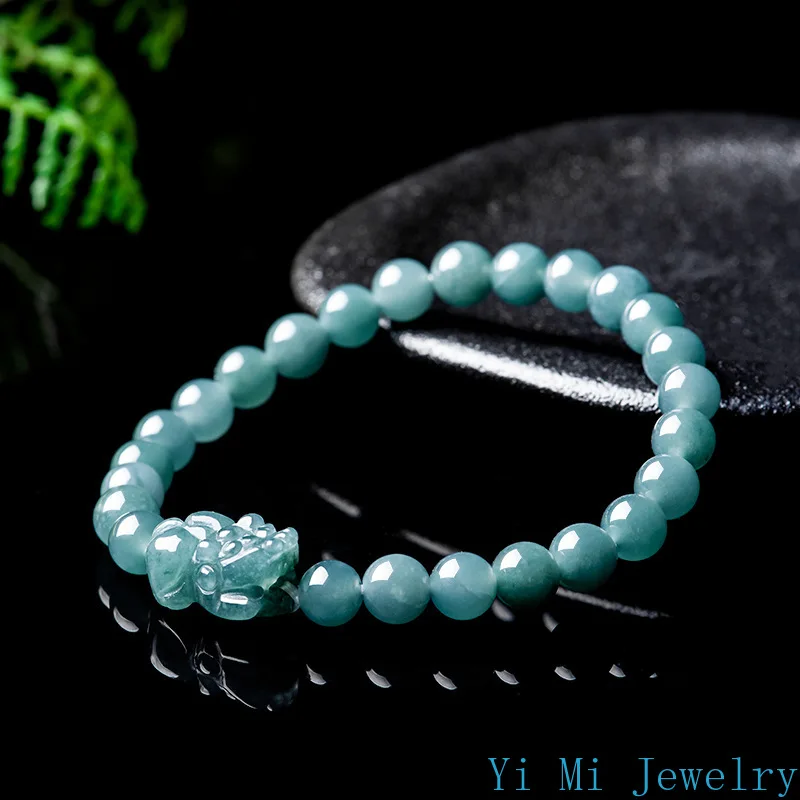 A-goods Jadeite Blue Water Ruyi Bravery Bracelet Ice Jade Couple Men and Women Fashion Single Circle Charm Jewelry Bracelet