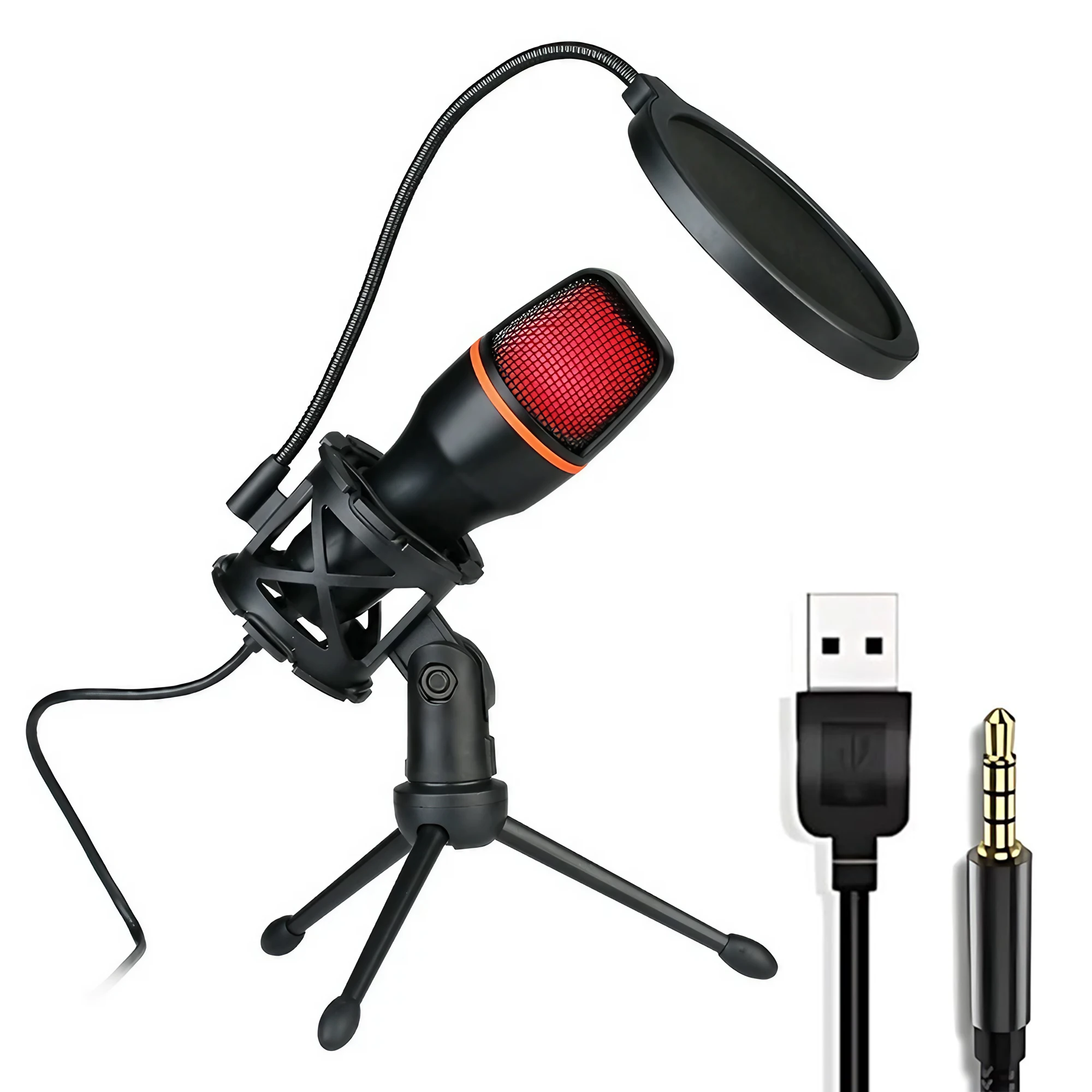Professional Condenser Microphone Kit with Tripod Stand RGB Lighting Gaming USB Microphone for Streaming YouTube Podcasts Video Studio Recording PC Computer Laptop Mute Button Voice Changer