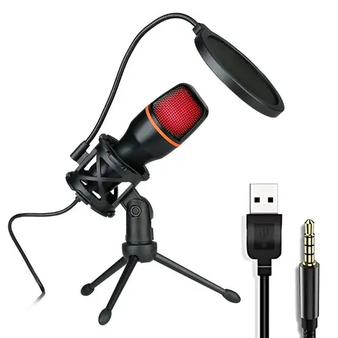 Professional Condenser Microphone Kit with Tripod Stand RGB Lighting Gaming USB Microphone for Streaming YouTube Podcasts Video Studio Recording PC Computer Laptop Mute Button Voice Changer