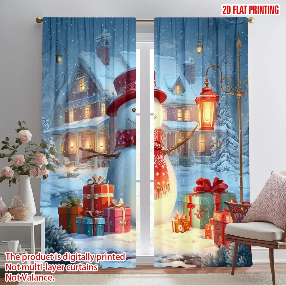 2pcs,2D plane printing Curtains Charming Winter Wonderland Versatile Fabric (without rod) Home Decor Ldeal for Kitchen Living
