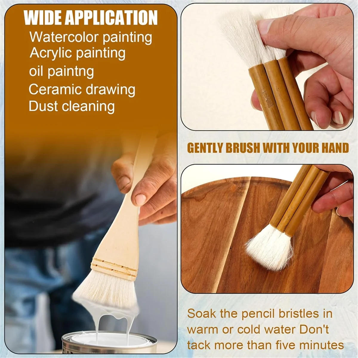 20 stuks aardewerk glazuurborstels set, keramische borstels met lange steel verschillende vormen wol kunst penseel tool voor kunstenaar