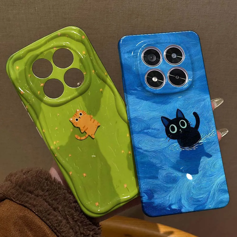 

Cartoon Orange Cat Grass Phone Case For Xiaomi Poco X 2 4 6 F3 M3 F4 M4 M5s X5 M6 F6 C55 C61 C65 C75 GT Pro Wave Oil Film