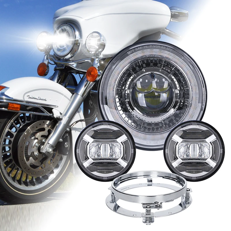 7'' Motorcycle Led Headlight +4.5 Inch Led Auxiliary Fog Passing Light Lamp +7