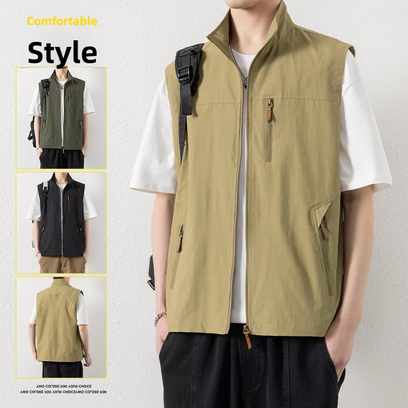 

Мужской модный трикотажный жилет свободного кроя на молнии для весны и лета, спортивная куртка с воротником-стойкой в городском стиле