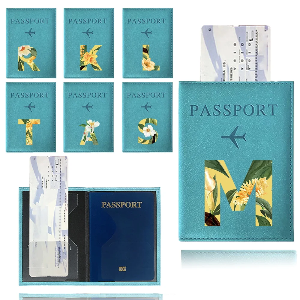 

Passport Cover Blue Color Pu Passport Waterproof Case Wallet Business Credit Card Documents Holder Print Floral Series