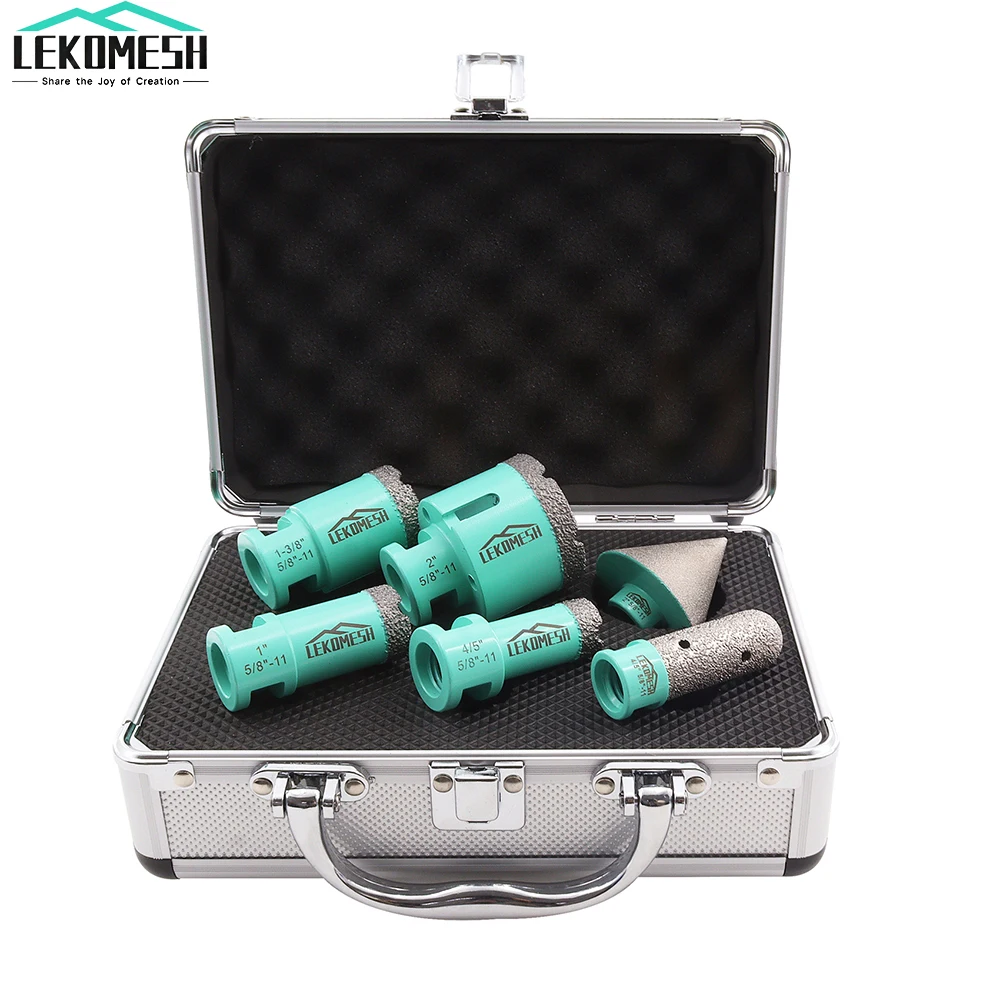 LEKOMESH 6pcs/set 20-50mm Diamond Core Drill Bits+50mm Chamfer Bit+Finger Bit Ceramic Tile Porcelain 5 8-11 Thread Hole Core Saw