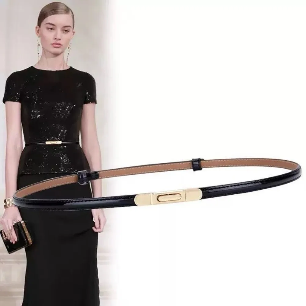 Luxury Ladies Slim Waist Belt Retro Spring Buckle Design Leather Belt Adjustable Length Dress Belt