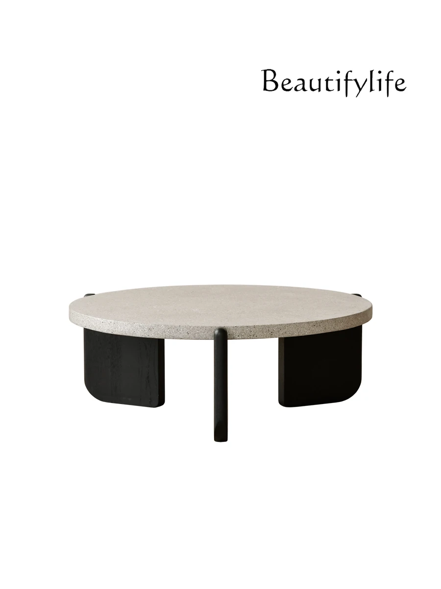 Nordic Modern Minimalist Terrazzo round Tea Table Balcony Retro Solid Wood Coffee Table Living Room Side Table