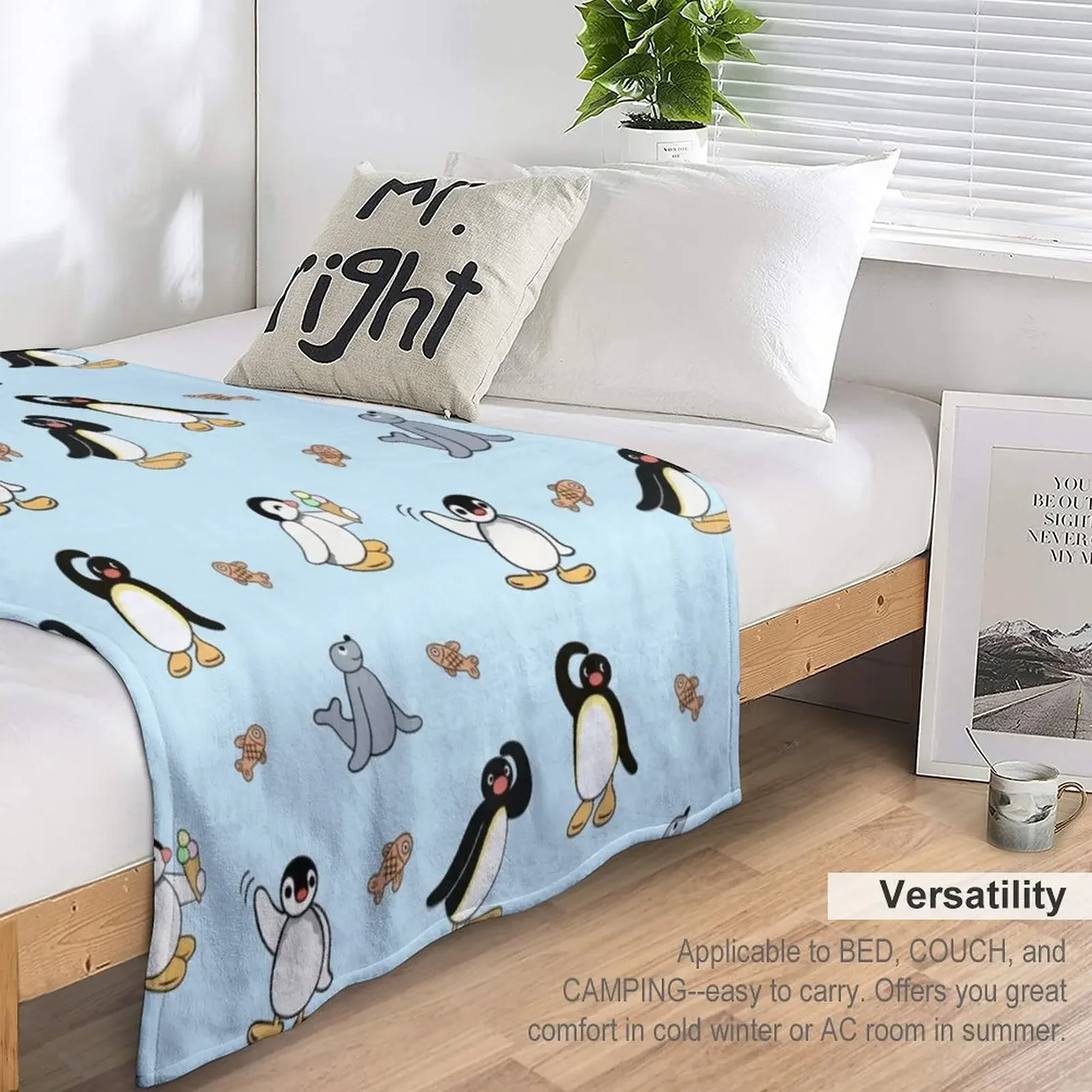 Noot pingu and friends Throw Blanket Soft Plush Plaid Cute Blanket Plaid Summer Blanket
