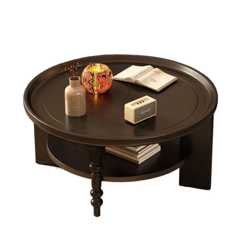 

French solid wood coffee table round tea table small apartment Chinese table