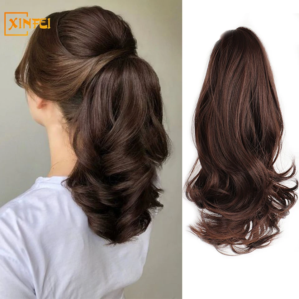 16-inch Synthetic Ponytail Wig Female Big Gripping Clip Type Fluffy High Ponytail Big Wavy Curly Hair Wig Braid