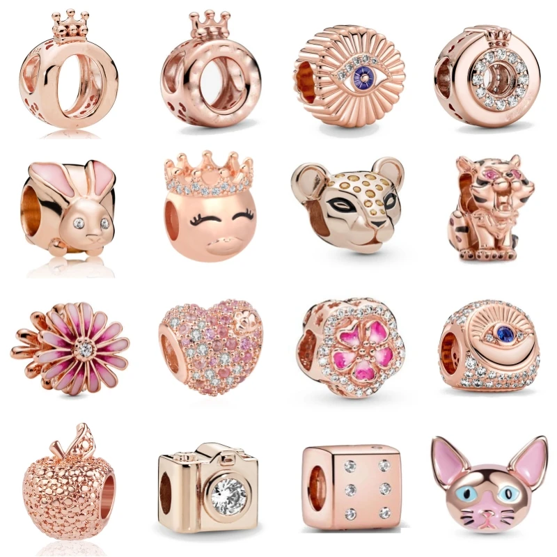 Nowa delikatna 925 srebrna róża pozłacana miłość wiszące kwiaty wisiorek z koralikami łapacz snów Pendat Fit oryginalna bransoletka Pandora biżuteria