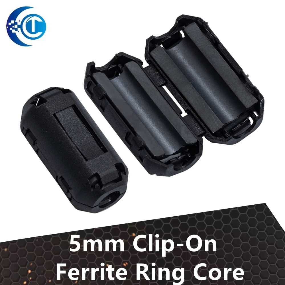 5mm Clip-On Ferrite Ring Core Noise Suppressor For EMI RFI Clip Cable Active Components Filters