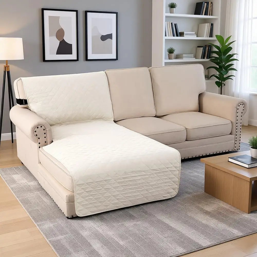 

100% Waterproof Chaise Lounge L-Shape Sofa Cover, Protects from Pets and Kids (Chaise, Ivory)