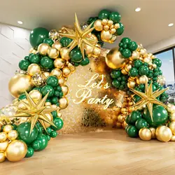 122pcs green and gold latex balloon arch set for birthdays, weddings, gender reveal, bachelorette party, family reunion