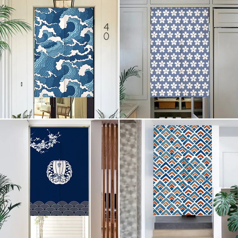 

Japanese Wave Sea Pattern Door Curtain Household Bathroom Partition Curtain Restaurant Kitchen Curtain