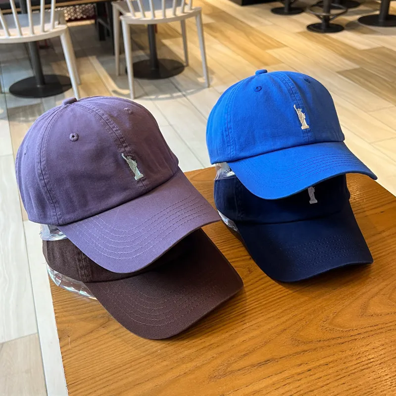 Statue of Liberty Embroidery Washed Baseball Cap Vintage Soft Dad Hat Adjustable Curved Brim Sun Hat Unisex Casual Outdoor Cap