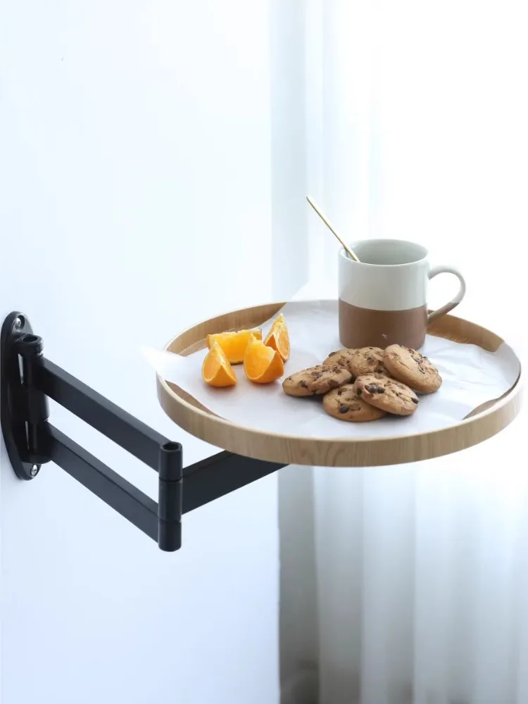 ~Round sofa edge wall-mounted small table, bedside corner table, removable retractable folding coffee table