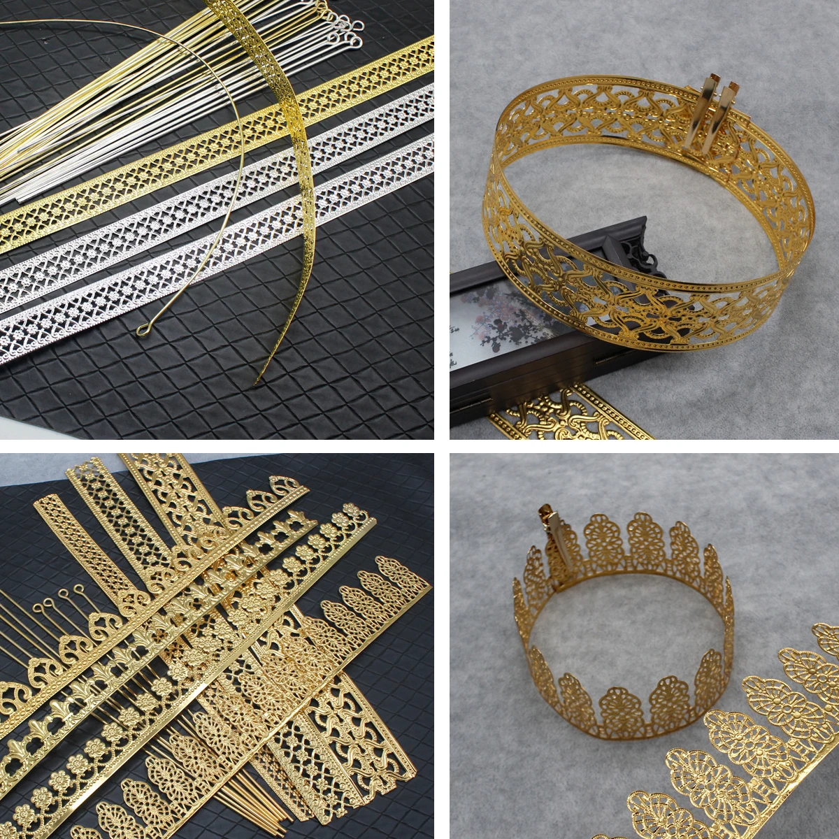 Srebrno-złota okrągła korona z podstawą Hollow DIY Witch King Fairy Princess Queen Bridal Hair Accessory Lolita Halo Materials