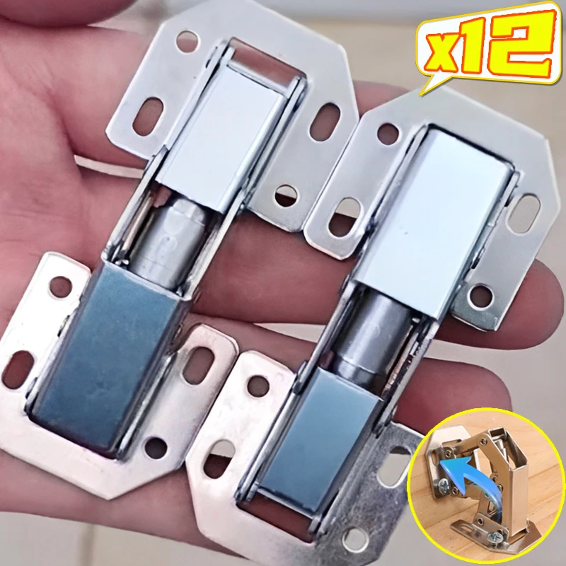 

90 Degree Cabinet Hinges No-Drilling Hole Cupboard Door Hydraulic Buffer Hinges Silver Hardware Furniture Repair Accessories
