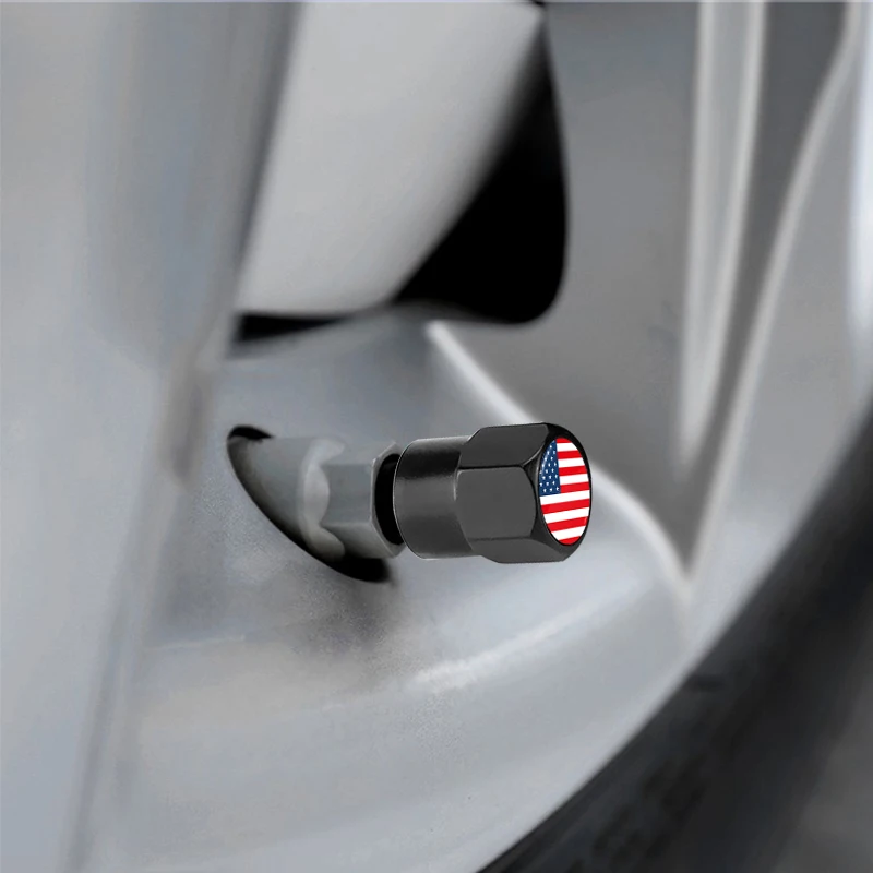 4pcs Car Wheel Valve Caps Logo Metal Stem Cover Auto Accessories For Flag USA Germany France UK Canada Netherland Spain Poland