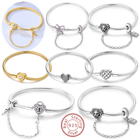 Bracelet Original 925 Sterling Silver Charm Bracelet Gold Heart Butterfly Safety Chain Bracelet 17-20CM for Women Jewelry Gifts