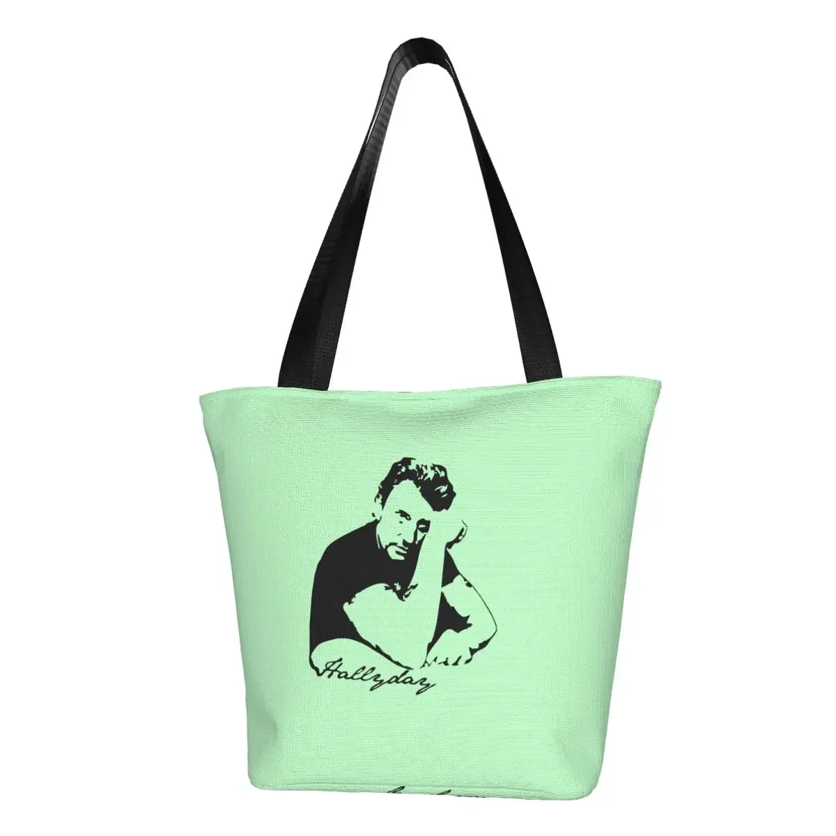 French Legend Rock Hallyday Groceries Shopping Tote Bags Women Canvas Shoulder Shopper Bags Large Capacity Handbags